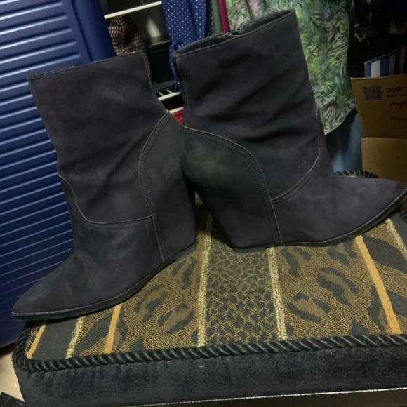Navy ash boots jasmine leather western pointed toe  boho wedge $295 beautiful - Picture 2 of 4